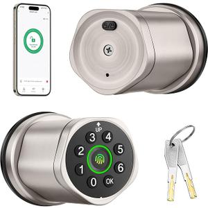 Leydebong 4in1 Smart Door Lock with Fingerprint and Keypad Keyless Entry Electronic Lock with App and Mechanical Key Easy Installation Smart Door Knob for Home Office Bedroom & Apartment Satin Nickel