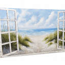 Window Beach Wall Art Prints Large tropical Seascape Picture Coastal Ocean Landscape Canvas Bedroom Blue Ocean Artwork Relaxing Living Room Sea Scene Painting Horizontal Summer Seascape Decor 48 x 24