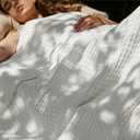 Bedsure Gentlesoft 100% Cotton Blanket Queen Size for Bed - Cooling Breathable and Soft for Summer, Thick Cozy Waffle Weave Blanket Gifts for Women, White, 90x90 Inches