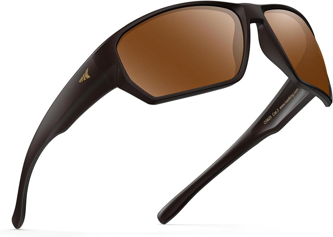 KastKing Merced Floating Polarized Sports Sunglasses, With PuriVex Protective Lens Coating, Lightweight TPX Frame, Men Women, C: Matte Dark Brown Frame, Brown