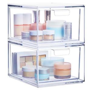 STORi Audrey Stackable Clear Bin Plastic Organizer Drawers | 2 Piece Set | Organize Cosmetics and Beauty Supplies on a Vanity | Made in USA