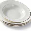 Ceramic Plates Set of 4, 8.5" White Pasta Plates, Ceramic Pasta Bowls, Versatile Microwave & Dishwasher Safe Soup/Pasta/Salad Bowls