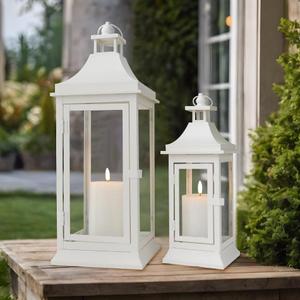 JHY DESIGN Set of 2 19.5''&13''Tall Vintage Candle Lanterns Outdoor Hanging Tower Lantern Metal Candle Holder for Garden Living Room Indoor Outdoor Parties Weddings Balcony Patio