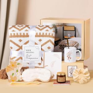 Get Well Care Package for Women After Surgery - 10 Pcs Sending Hugs Box With Blanket, Eye Mask - Sympathy and Thinking of You Gift - Unique Mother's Day Idea