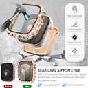 2 x Surace 2 in 1 Waterproof Bling Case Compatible for Apple Watch Series 9/8/7 41mm Screen Protector, Lace Edge Diamond Protective Bumper Face Cover for iWatch Accessories Women 41mm, Rose Gold