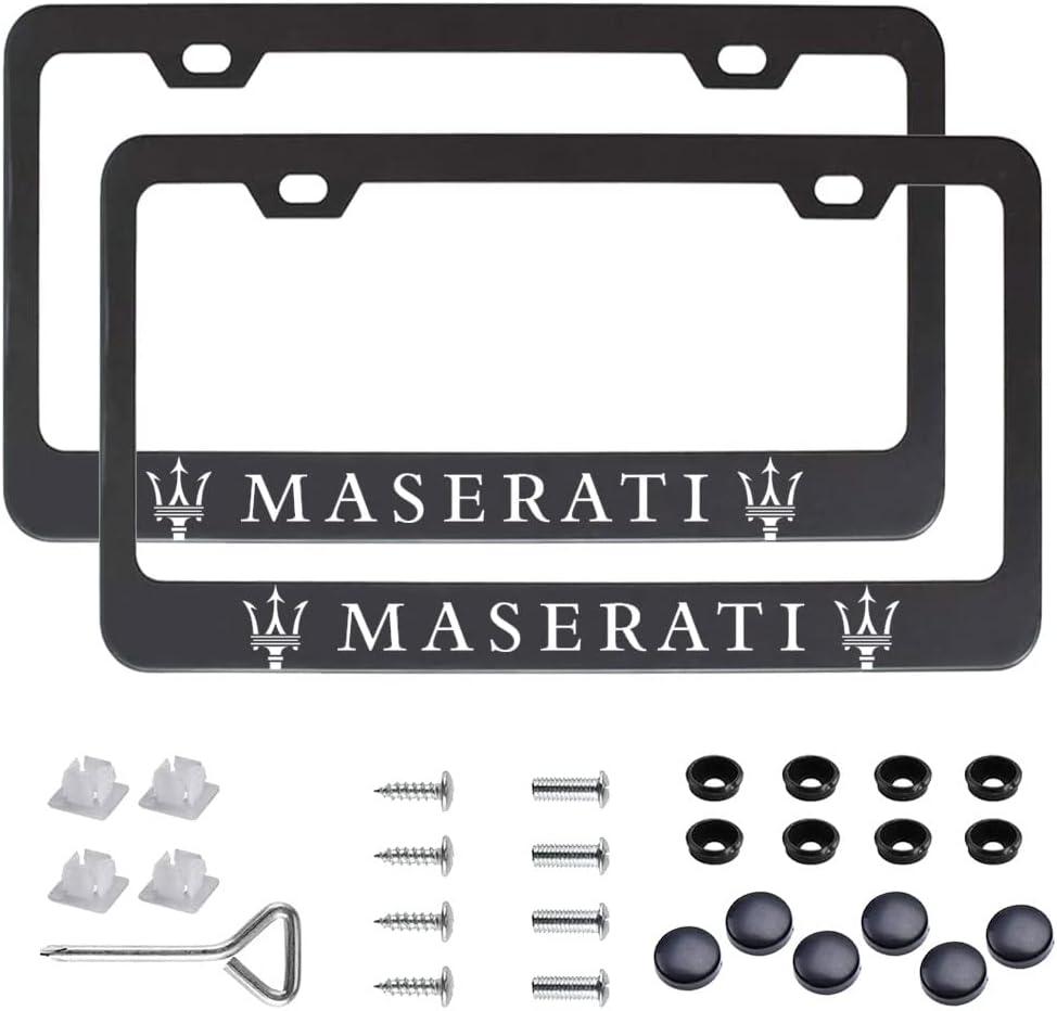 2 Pieces Aluminum Alloy Fit for Maserati License Plate Frame, Applicable to Standard US Silver License Plate Frame, FIT Mase.r.ati Black Frame