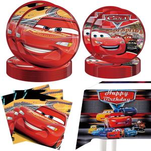 Car Theme Birthday Party Decorations Kit - 20pc Plates & Napkins, Happy Birthday Banner, Tablecloth Party Supplies for Kids, Boys, Baby Showers (Plates)