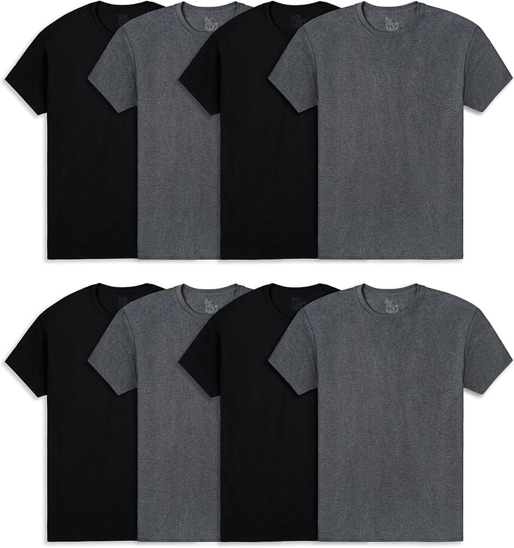 Fruit of the Loom Men's Lightweight Active Cotton Blend Undershirts (Large, Crew - 8 Pack - Black/Grey)