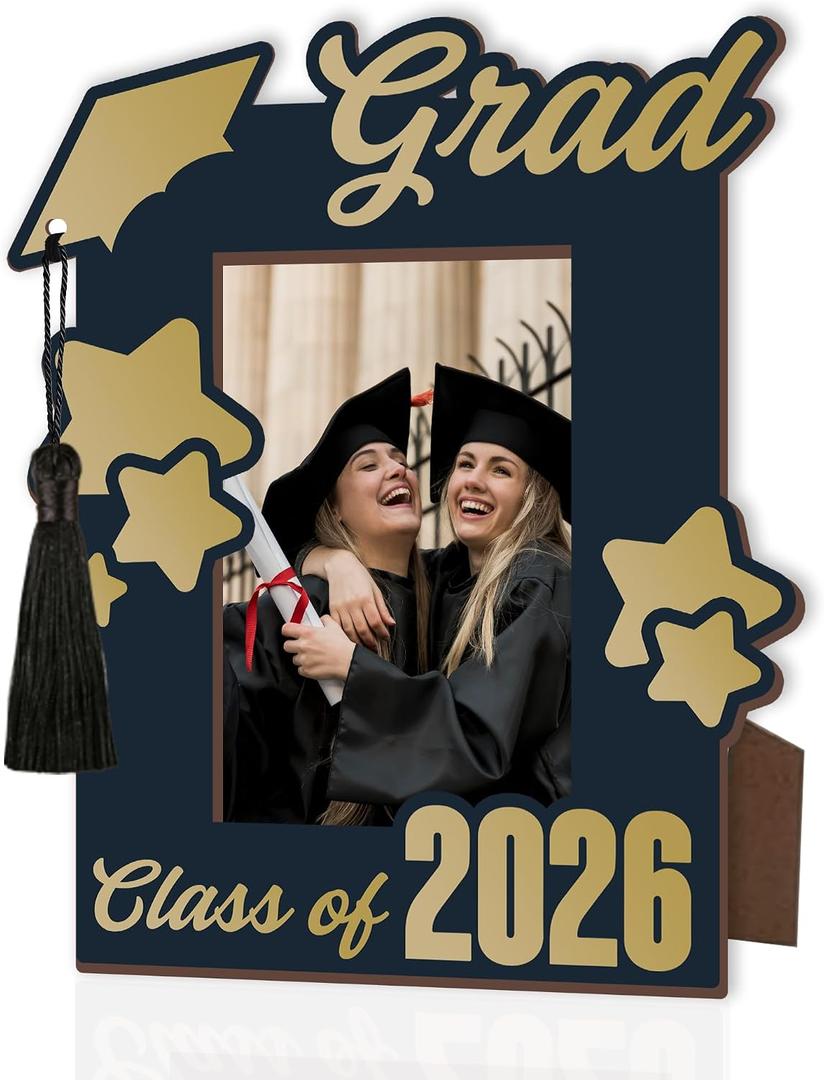 2026 Graduation Picture Frame with Tassel, Class 2026 Graduation Wooden Tabletop Frame for 4x6 Photo, Perfect Graduations Gifts for High School & College Graduates
