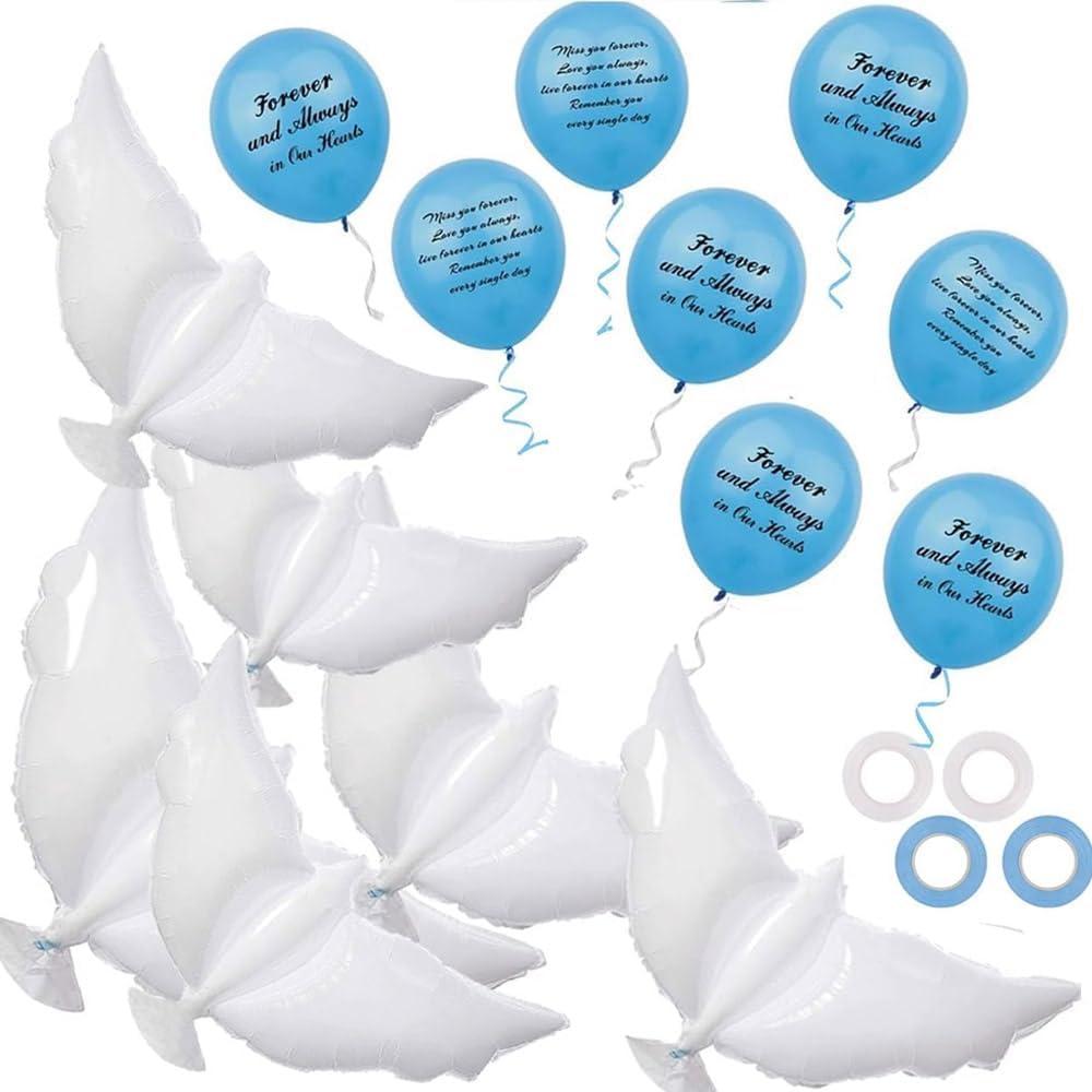 26 Pieces Blue Memorial Biodegradable Funeral Remembrance Balloons and 41.3 Inch Dove Balloons for Release to Celebrate Life, Bereavement, Condolences, Anniversary services