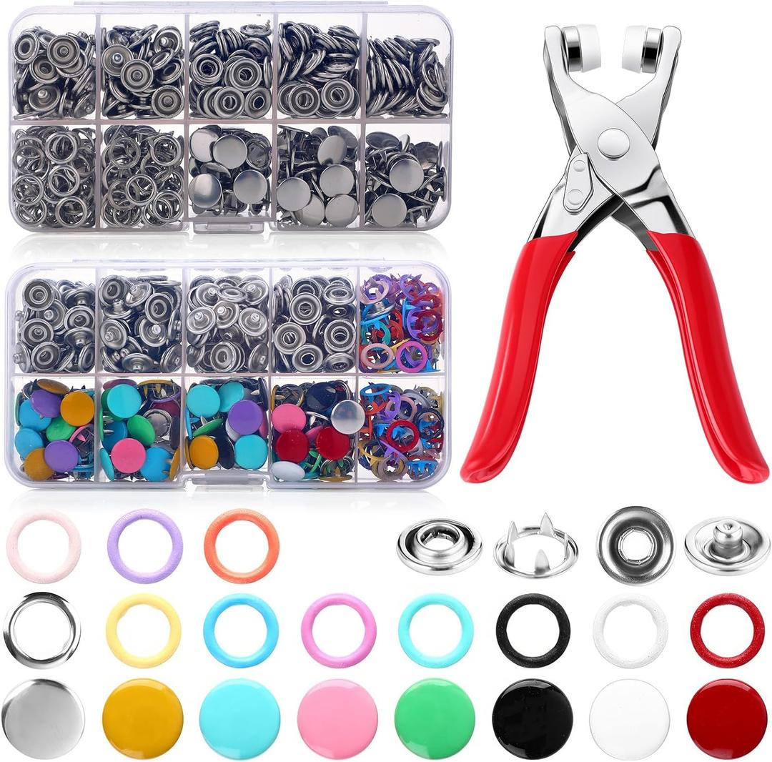 Knitgrip 1600 Pcs Metal Snap Button Kit with Fastener Pliers Press Tool Snap Pliers 3 Storage Boxes 400 Sets Hollow and Solid Prong Snaps Buttons for Fabric DIY Craft Clothes Hats Sewing and Leather
