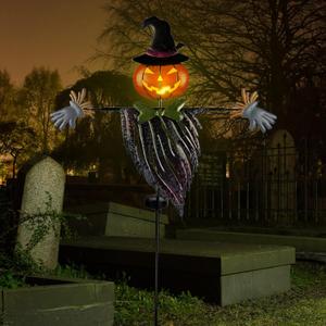 Lulu Home Halloween Yard Stake, 46.4" Solar Lighted Metal Pumpkin Head Scarecrow Stake, Outdoor Decoration Garden Lawn Driveway Yard Sign for Halloween