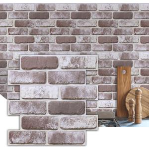 Commomy 10 Pcs 3D Faux Brick Wall Panels -11.8"X11.8" Small Size UltraLight PVC Peel and Stick Brick Farmhouse DIY Self-Adhesive Wall Tile Faux Brick Paneling for Living Room,Bedroom,Kitchen,Fireplace
