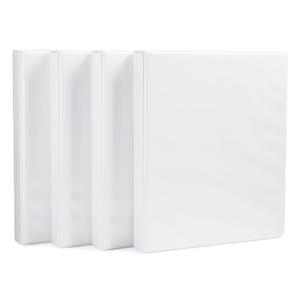 Amazon Basics 3 Ring Binder, 1 Inch D-Ring, Clear Overlay, Pockets for Storage and Organization, White, 4 Pack
