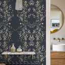 HAOKHOME Floral Wallpaper Peel and Stick Vintage Navy/Beige/Olive Green Damask Wall Paper Renter Friendly Contact Paper 17.7in x 9.8ft