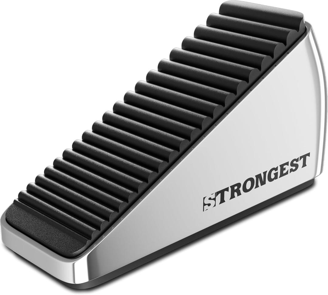 Strongest Home 1-Pack XL Heavy Duty Door Stoppers for Bottom of Door - Durable Door Stop Wedge with Superior Grip, X-Large Rubber Door Stopper Wedge for Large Gaps & Any Surface, 5-Inch Long, Chrome