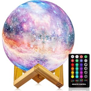 Moon Lamp, Night Light, 16 Colors LED Moon Light 7.0 inch 3D Printing Kids Light Lamp with Stand, Remote&Touch Control, USB Rechargeable, Gift for Kids Friends Parent Birthday Christmas New Year