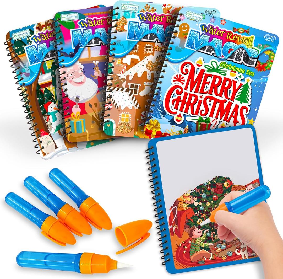 Stocking Stuffers for Toddlers, 4 Pack Christmas Water Coloring Books for Kids, Christmas Activities for Kids, Christmas Crafts for Toddlers, Toddler Travel Essentials, Toddler Gift Toys
