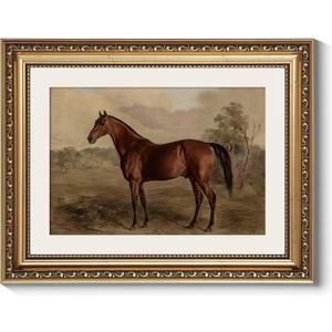 ARPEOTCY Vintage Gold Framed Horse Wall Art, Bedroom Bathroom Living Room Classic Horse Picture Wall Decor, Canvas Prints, Antique Picture Frame Rustic Paintings Home Farmhouse Decor, 13x16 Inch