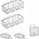 JWSWEIGDV Premium Stainless Steel Shower Box Non-perforated bathroom shelves Shower rack Sticky shower box 5 Pack Stainless Steel Bathtub Organizer Bathroom storage and home décor