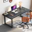 47 Inch Black Solid Wood Computer Desk | Sturdy Metal Base | Modern Home Office Desk | Durable Study Writing Table for Workspace