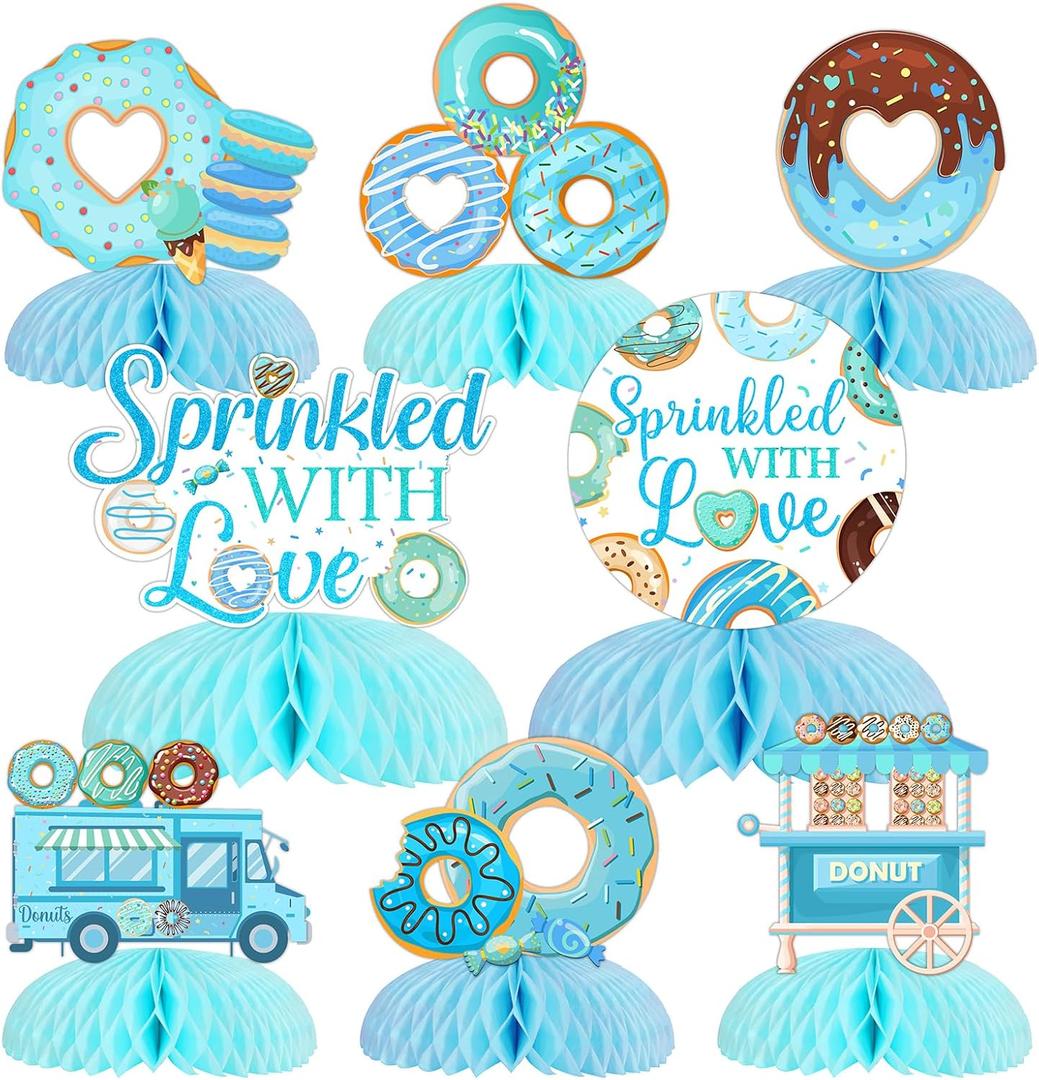 Donut Sprinkle Honeycomb Centerpieces for Boy, Donut Baby Shower Decorations Blue Sprinkled with Love Centerpiece Donut Table Decorations for Boy Baby Shower Party