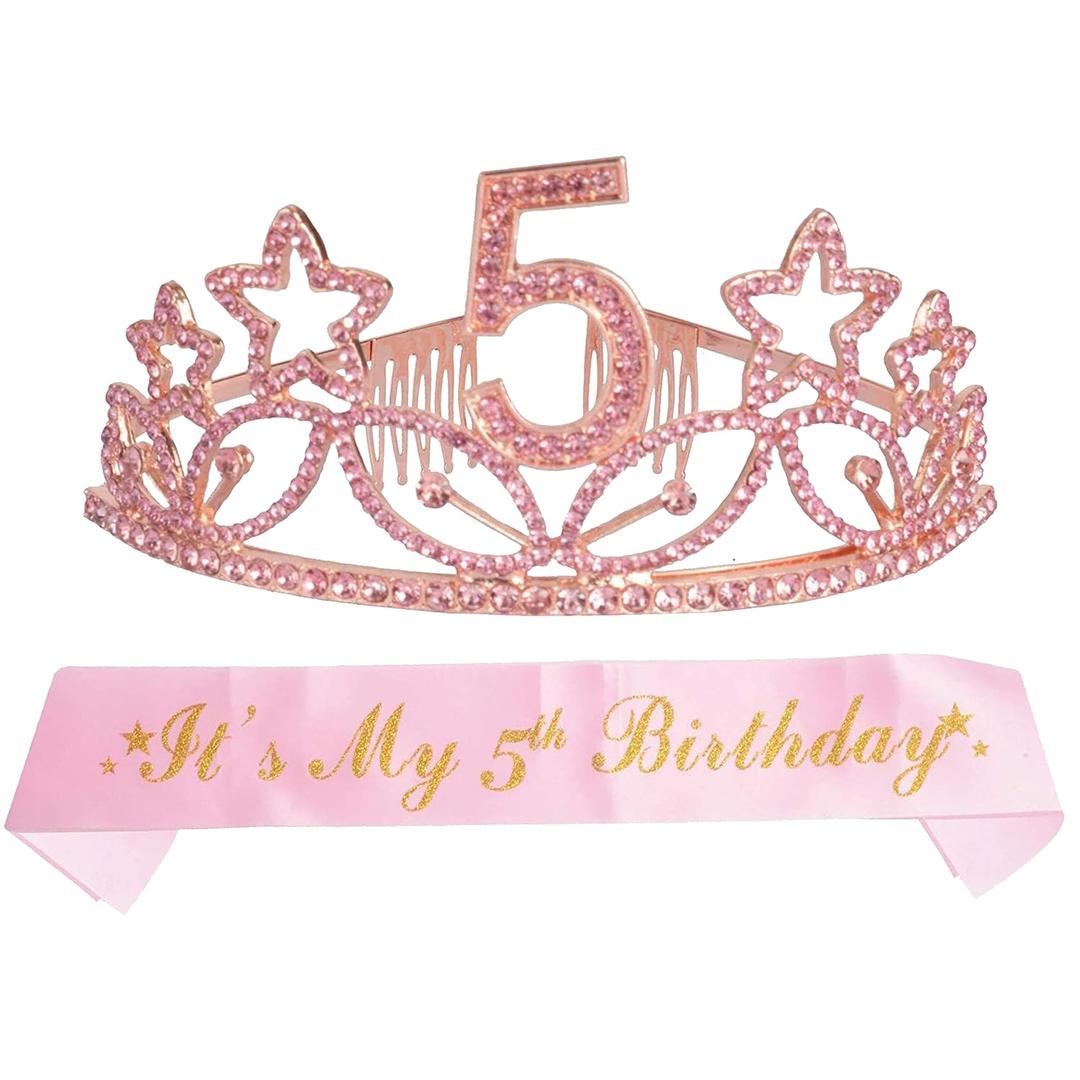 MEANT2TOBE 5th Birthday Sash and Tiara for Girls - Fabulous Glitter Sash & Stars Rhinestone Pink Premium Metal Tiara for Girls, 5th Birthday Gifts for Princess Party MEANT2TOBE 5th Birthday Sash and Tiara for Girls - Fabulous Glitter Sash & Stars Rhinestone Pink Premium Metal Tiara for Girls, 5th Birthday Gifts for Princess Party