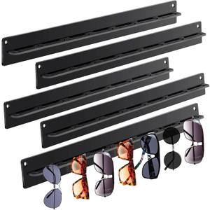 5 Pack Acrylic Sunglasses Organizer - Wall Mounted Sunglasses & Eyeglasses Holder - Hanging Eyewear Display Rack for Entryway Shelf (Black)