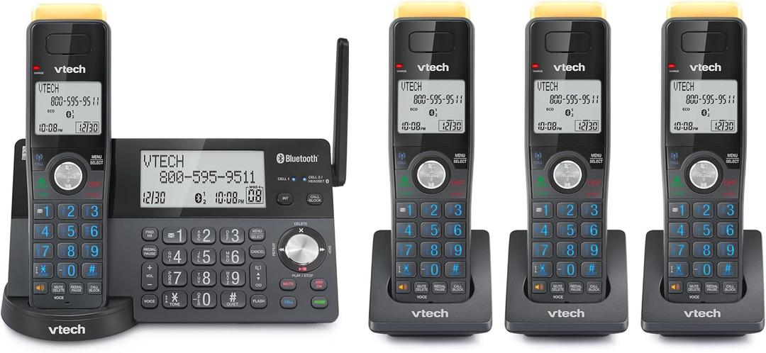 VTech IS8128-41 Super Long Range 4-Handset DECT 6.0 Cordless Phone for Home with Answering Machine, 2300 ft Range, Call Blocking, Bluetooth Connect to Cell, Intercom (Graphite)