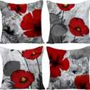 Black Red Flower Pillow Covers Love Pillow Covers Decorative Linen Square Throw Pillow Covers Couple Cushion Cases Home Decor for Sofa Bedroom Car 18x18 Inch