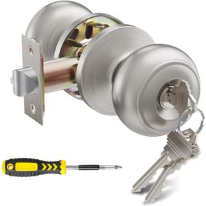 Lanwandeng Keyed Entry Door Knob with Lock, Exterior and Interior Stainless Steel Door Locks, Satin Nickel Front/Entrance Door Handle