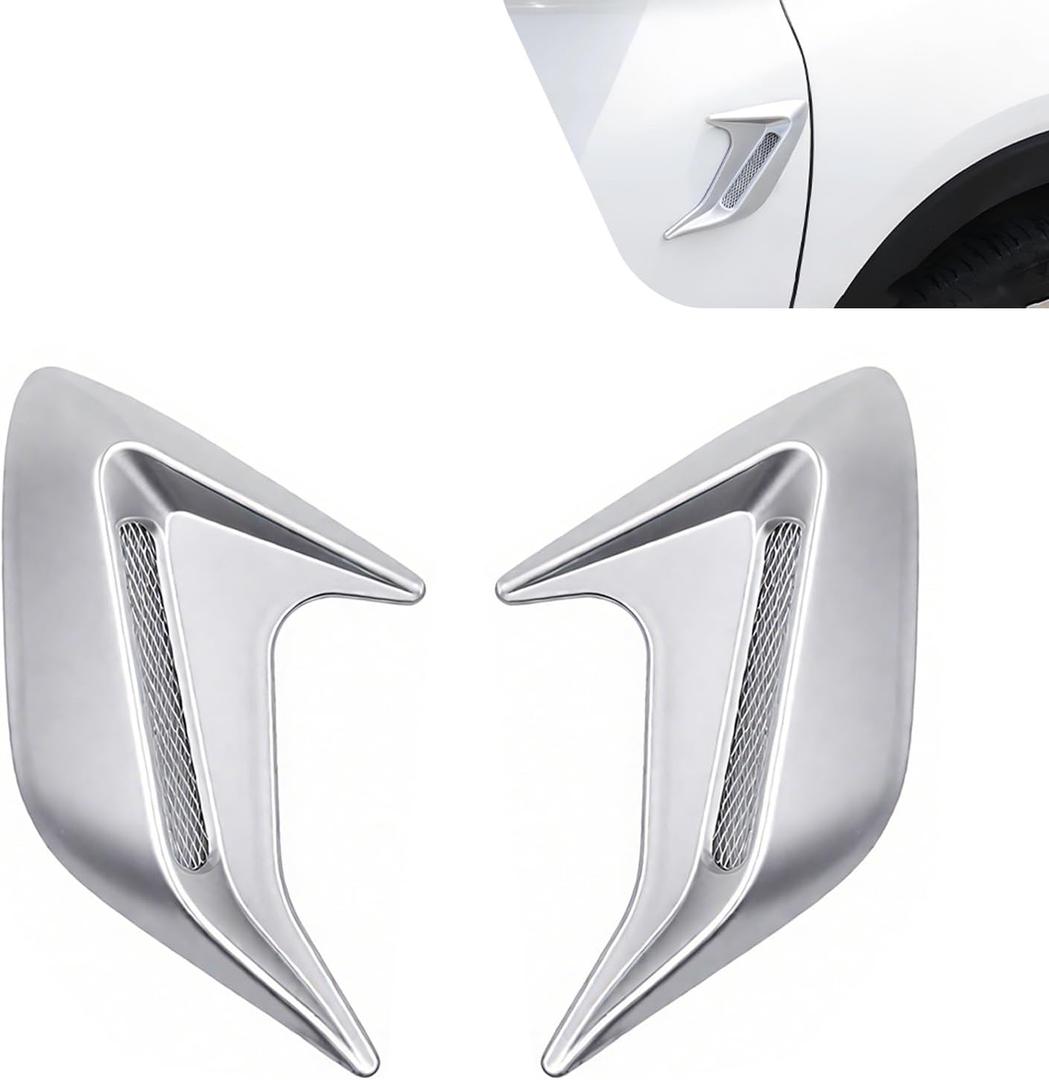 2 PCS 3D Shark Car Hood Air Vent Cover, 6.69" x 8.11" ABS Fender Wing Side Air Flow Decor Trim, Adhesive Anti-Scratch Cars Side Vent Fender Cover, Universal for Car SUV Truck (Silver)