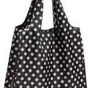 kate spade new york Reusable Shopping Tote, Lightweight Foldable Produce Bag, Black Dots