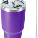 BJPKPK 30 oz Stainless Steel Tumbler With Lid And Straw Vacuum Insulated Double Wall Travel Coffee Water Tumbler,Purple