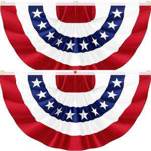 2Pack 3x6 FT American Pleated Fan Flag, USA Patriotic Half Fan Bunting Flag, 4th of July Flags Decorations for Outside, Red White and Blue Patriotic Decorations Outdoor