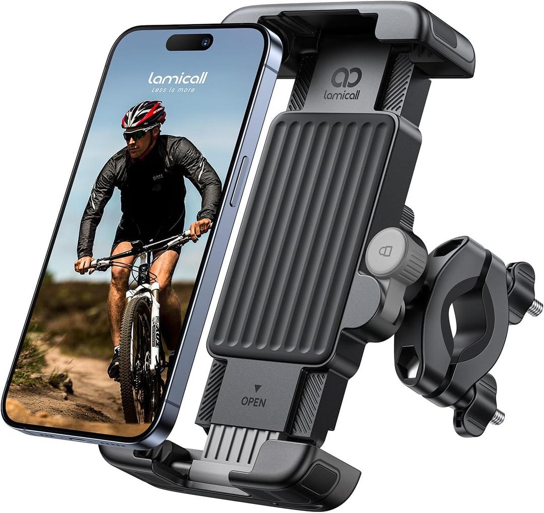 Lamicall Bike Motorcycle Phone Mount - [1s Quick Lock] Bike Cell Phone Holder Clip, Bicycle Scooter Handlebar Clamp, for iPhone Air, 17 16 15 Pro Max, Galaxy S25 S24 Ultra, More 6-7" Phones (Gray)
