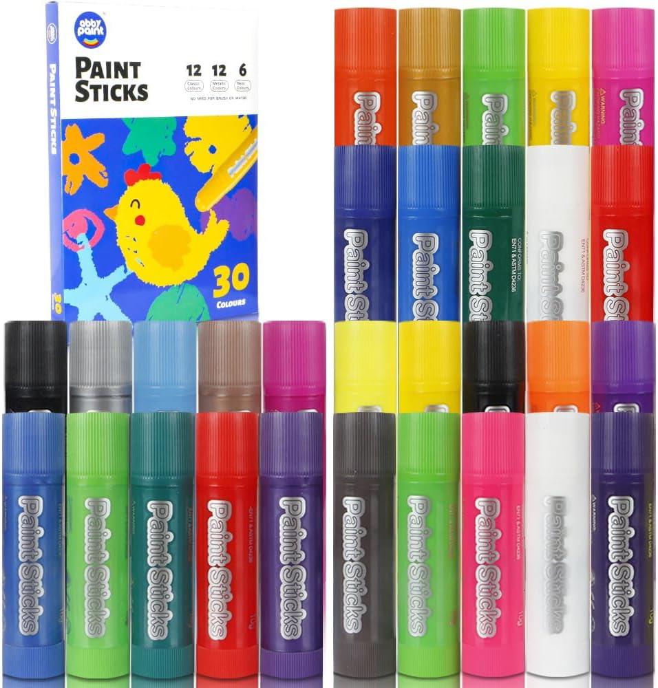 abby paint 30 Colors Solid Tempera Paint Sticks, Washable Paint Sticks for Kids, Quick Drying,Non-toxic,Idel for Kids and Students