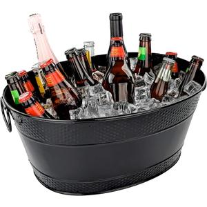 BREKX Colt Black Galvanized Beverage Tub with Handles, 16-Bottle Metal Bucket Ice Cooler to Chill Drinks, Oval Metal Basket for Drinks or Storage Bin - 15 Quarts (4 Gallon)