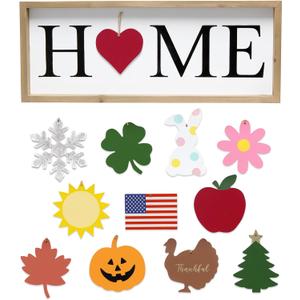 Elegant Designs HG1031-RBK 23" Home Sweet Swap Farmhouse Frame with 12 Seasonal Ornaments, Freestanding or Wall Mountable, Natural Finish, Black Text (Rustic Natural)