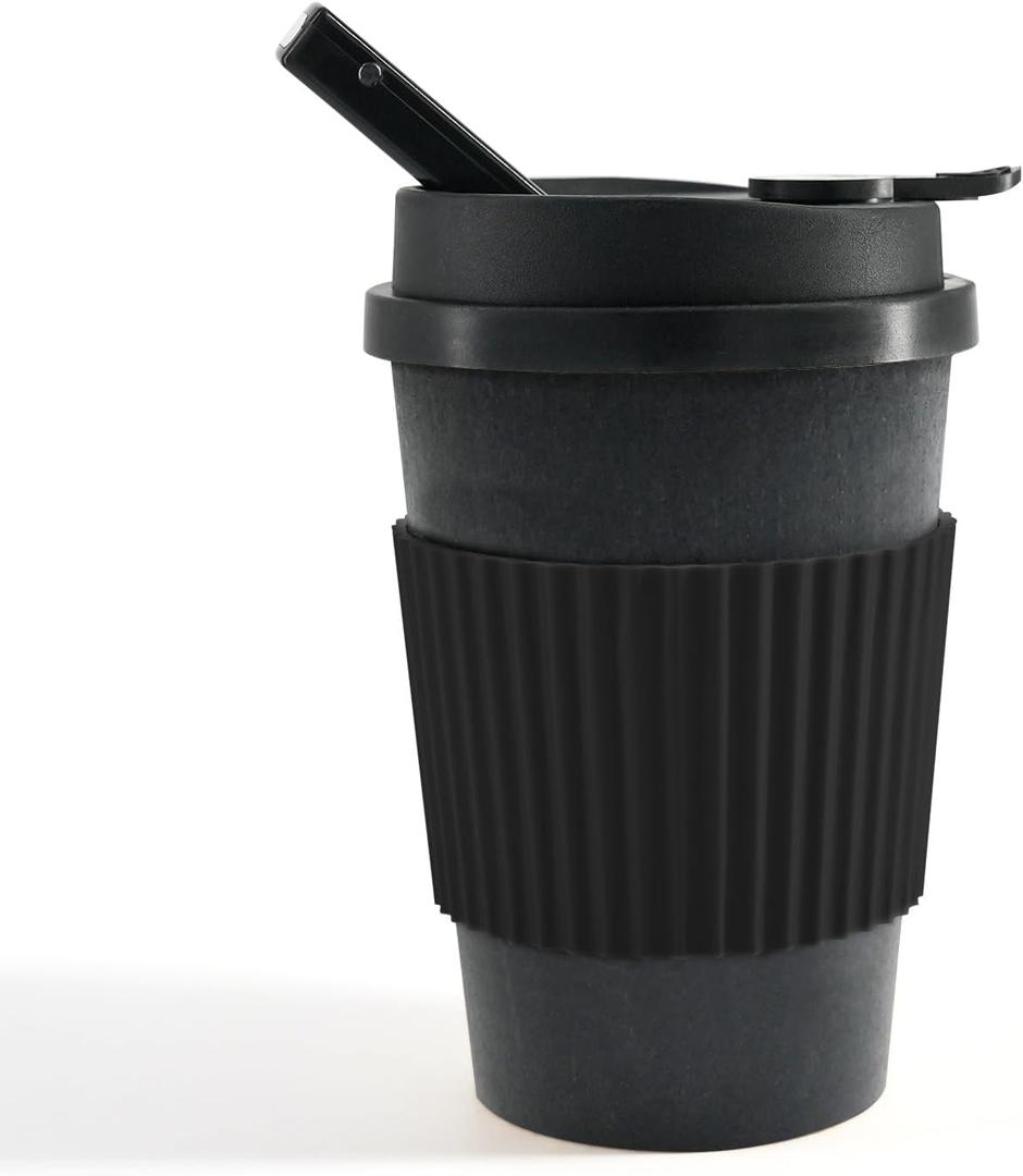 Portable Coffee Cup with Ceramic Bowl & High-Temperature Silicone | Unique Concealable Style for Gatherings(Midnight Dark)
