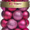 KI Store Hot Pink Christmas Balls 34pcs 2.36-Inch Christmas Tree Decoration Ornaments for Xmas Tree Holiday Wreath Garland Decor Ornaments Hooks Included