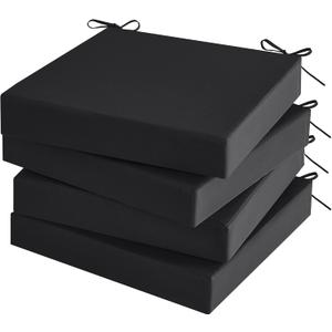 Outdoor Chair Cushions Set of 4 for Outdoor Patio Furniture, Waterproof Patio Seat Cushions with Handle & Ties, 3 Year Color Fastness Square Garden Sofa Couch Pads, 19" x 19" x 3", Black