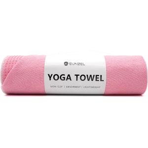 Eunzel Hot Yoga Towel - Microfiber Non Slip Yoga Mat Towel with Grip Dot Sweat Absorbent Towel for Hot Yoga, Pilates and Fitness 72" x 24", Pink/White