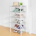 Smiry Small Bamboo Shoe Rack, 5 Tier Free Standing Wooden Shoe Organizer, Stackable Wood Shoe Storage Shelf for Closet, Entryway, 12 Vertical Slats, 2+2+1 Stack Standard Legs, 17.3"x11"x32.5", White