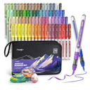 JusArt 72 Colors Acrylic Paint Markers with Canvas Bag, Water-Based No-Bleed Paint Pens with Automatic Ink Control, Waterproof Brush Tip Markers for DIY Art & Crafts -Eggs, Fabric, Rock, Glass, Metal