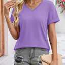 YUCOLEN Womens Short Sleeve V Neck T Shirts Casual Loose Tees Cotton Soft Breathable UPF 50+ Tops Summer 2026 (Purple, L)