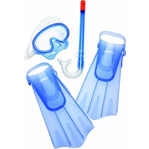 Speedo Aqua Quest Swim Mask, Snorkel & Fins Set (Small/Medium, Blue Ocean)