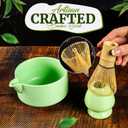 Complete Matcha Tea Set - Traditional Japanese Matcha Ceremony Kit with Bamboo Whisk & Bowl with Spout, Whisk Holder & Sifter - Perfect for Mindful Tea Experience (Green)