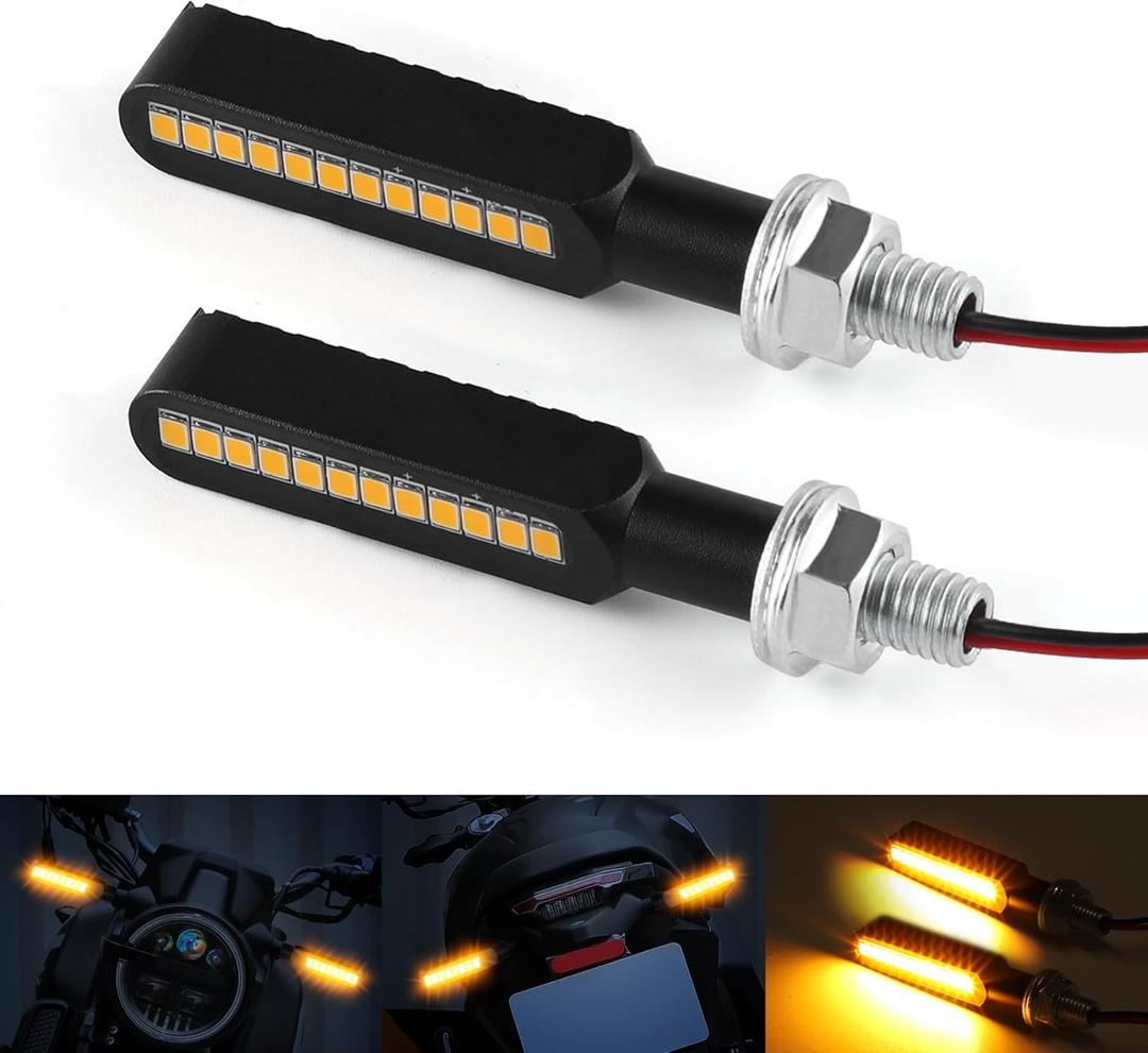 2PCS Flowing LED Motorcycle Turn Signal Lights, Aluminum Alloy 12V Super Bright Motorbike Front Rear Blinkers Indicators Fit for Harley Honda KTM Kawasaki Suzuki Yamaha - Amber