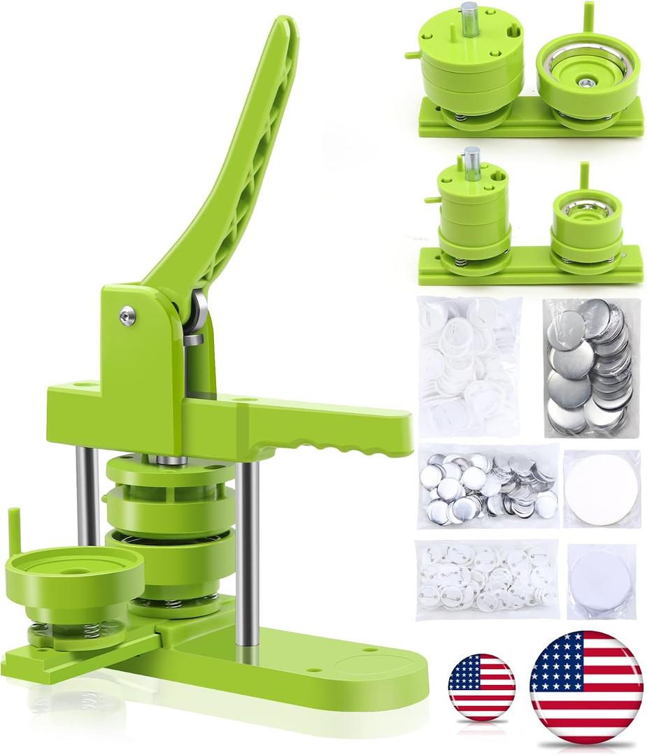 Happizza Button Maker Machine Multiple-Sizes - Pin Maker Machine 1.25 inch+2.25 inch, Interchangeable Button-models Badge Button Press Machine with 200 Sets 32+58mm Button Maker Supplies&Circle Cutter